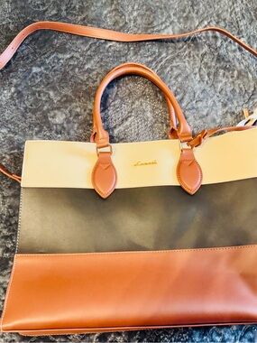 Colorblock Tote Bag in Cream, Black & Tan - Women Bags
